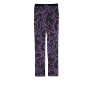 Tom Ford 70'S Paisley Floral Silk Pyjamasbyxor Herr Mörklila | 857QMWGUP