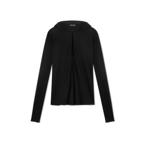 Tom Ford Crepe Jersey Hooded T-shirt Stickat Dam Svarta | 815HUCLVK