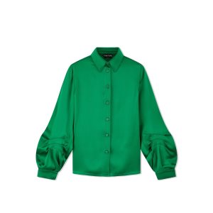 Tom Ford Fluid Double-faced Satin Balloon Sleeve Shirt Blast Dam Turkos Gröna | 320IRXPQT