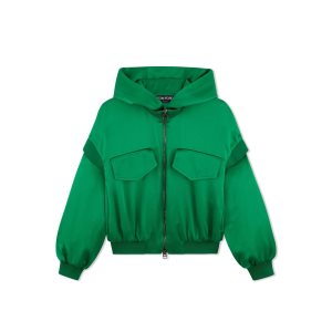 Tom Ford Fluid Double-faced Satin Hoodie Ytterkläder Dam Turkos Gröna | 678XIUFVZ