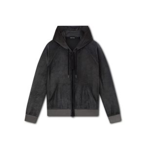 Tom Ford Fluid Modal Velour Hoodie Stickat Herr Mörkgrå | 520RNCXVO