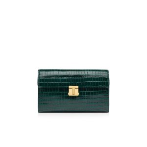 Tom Ford Glossy Printed Croc 001 Pouch Liten Plånbok Herr Olivgröna | 694HGKPMW