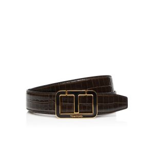 Tom Ford Glossy Printed Croc Enamel Scored T Bälte Herr Choklad | 093QYATMI