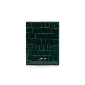 Tom Ford Glossy Printed Croc Folding Cardholder Liten Plånbok Herr Olivgröna | 567FTGKVS