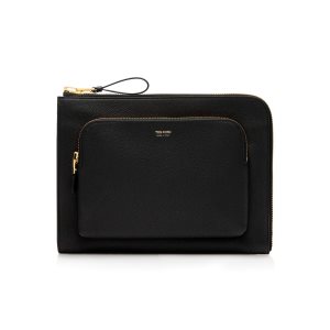 Tom Ford Grain Läder Double Zip Portfolio Portfölj Herr Svarta | 845UHZDYS