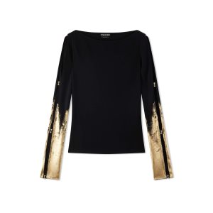 Tom Ford Hand Painted Crepe Jersey Blast Dam Svarta Guld | 974YGEXHP