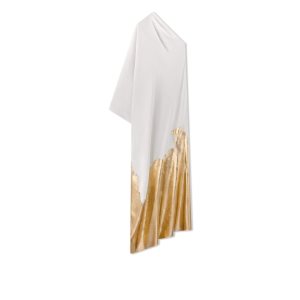 Tom Ford Hand Painted Silk Maroccaine One Shoulder Kaftan Jumpsuit Dam Guld | 043AVSJZG