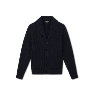 Tom Ford Linked Rib Shawl Collar Cardigan Stickat Herr Marinblå | 215TCKHMQ
