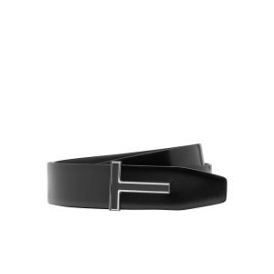Tom Ford Läder Enamel T Ridge Bälte Herr Svarta | 957COSFRW