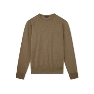 Tom Ford Melange Brushed Back Crew Neck Stickat Herr Olivgröna | 194UGJWYN