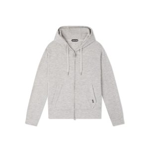 Tom Ford Melange Cashmere Hoodie Stickat Herr Ljusgrå | 417WMYNCE