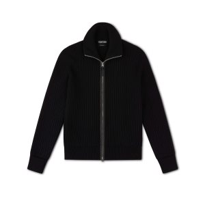 Tom Ford Merino Cashmere Zip Through Stickat Herr Svarta | 390YIFSKM