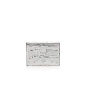 Tom Ford Metallic Stamped Läder Klassiska Tf Card Holder Liten Plånbok Dam Silver | 296NXCHAJ