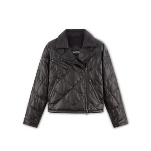 Tom Ford Plonge Läder Quiltad Biker Ytterkläder Dam Svarta | 856PQAHGX
