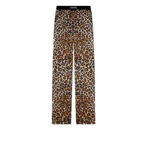 Tom Ford Reflected Leopard Pattern Silk Satin Morgonrock Dam Svarta Beige | 713CVUQPA