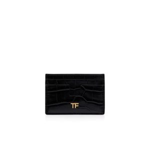 Tom Ford Shiny Stamped Crocodile Läder Klassiska Tf Card Holder Liten Plånbok Dam Svarta | 815IOFQKU