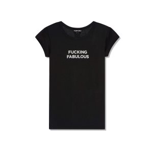 Tom Ford Silk Jersey 'Fucking Fabulous' T-shirt Blast Dam Svarta | 698OJVDZI
