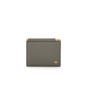 Tom Ford Small Grain Läder Folding Money Clip Cardholder Liten Plånbok Herr Grå | 983JLOWXN