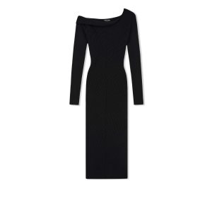 Tom Ford Stretch Ull Rib Off The Shoulder Klänning Dam Svarta | 927SRKNMX
