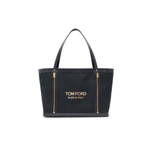 Tom Ford Textured Canvas T Screw Toteväska Dam Svarta Guld | 417OWPKCN