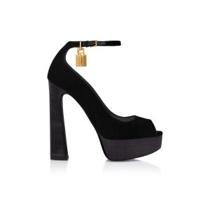Tom Ford Velvet Peep Tå Platform Pumps Dam Svarta | 219MAEYNP