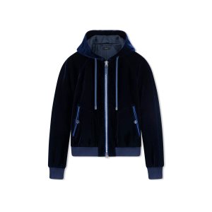 Tom Ford Viscose Velvet Hoodie Stickat Herr Marinblå | 501SNJMBP